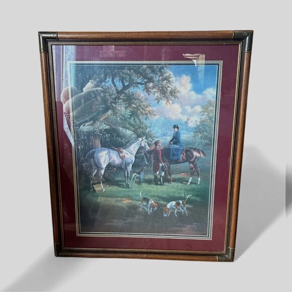 Framed Print Fox Hunters Vtg Art Equestrian Judith Gibson Brass Accents 39x32 - Picture 9 of 13